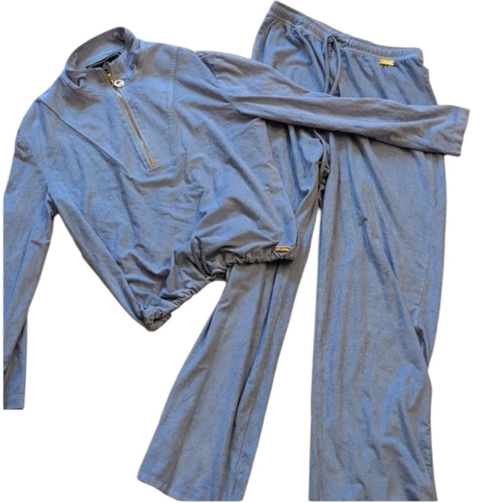 St. John Sport Track Suit Marie Gray Velour In Light Blue Long Sleeve Set Pants